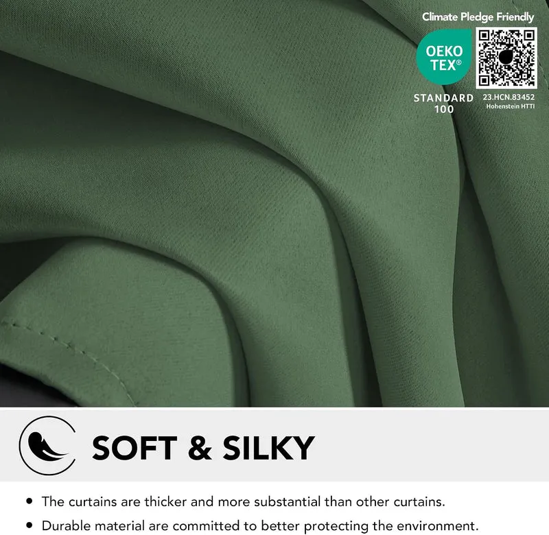Deconovo Blickdichte Gardinen mit Ösen Verdunklung Thermovorhang Oliv Grün H260 x B300 cm (1er Pack)