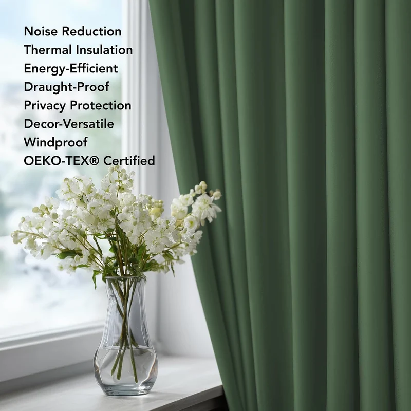 Deconovo Blickdichte Gardinen mit Ösen Verdunklung Thermovorhang Oliv Grün H260 x B300 cm (1er Pack)