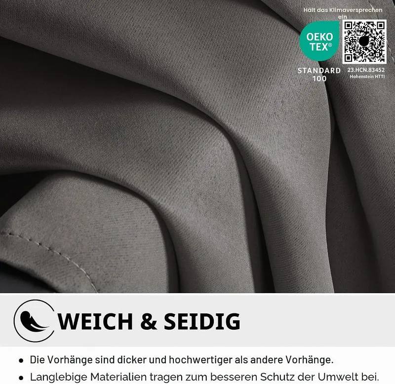 Deconovo Blickdichte Gardinen mit Ösen Verdunklung Thermovorhang Graugrün H240 x B140 cm (1er Pack)