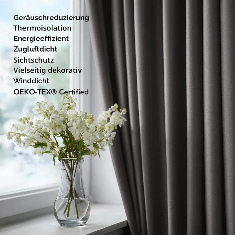 Deconovo Blickdichte Gardinen mit Ösen Verdunklung Thermovorhang Graugrün H240 x B140 cm (1er Pack)