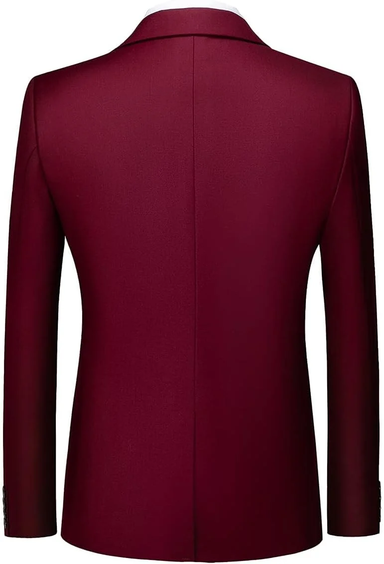 KUDORO Herren Anzüge 3-Teilig Slim Fit Zwei Knöpfe Formell Sakko Weste Hose XS Weinrot1, XS Weinrot1