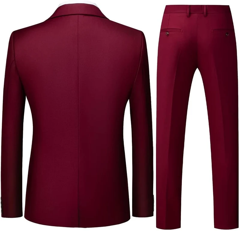 KUDORO Herren Anzüge 3-teilig Slim Fit Eine Knöpfe Sakko Weste Hose S Weinrot1, S Weinrot1