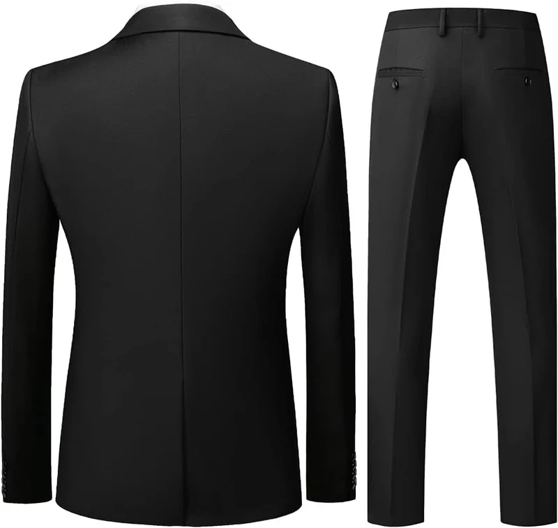 KUDORO Herren Anzüge 3-teilig Slim Fit Eine Knöpfe Sakko Weste Hose L Schwarz1, L Schwarz1