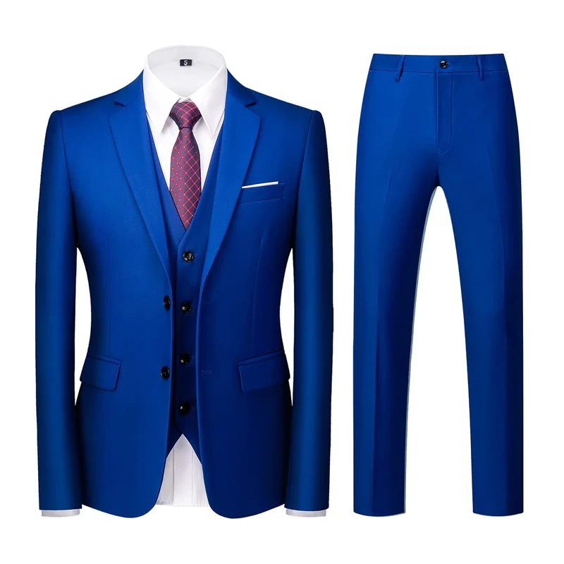 KUDORO Herren Anzüge 3-Teilig Slim Fit Zwei Knöpfe Formell Sakko Weste Hose S Blaues Juwel1, S Blaue