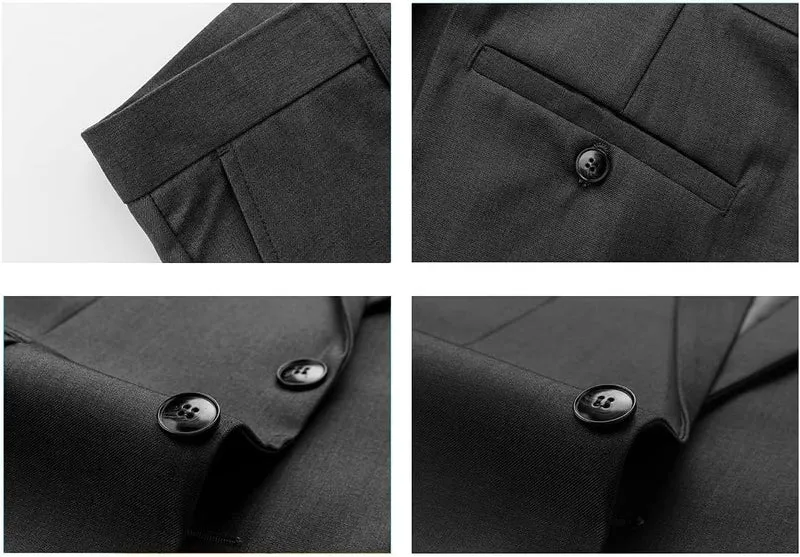 KUDORO Herren Anzüge 3-Teilig Slim Fit Zwei Knöpfe Formell Sakko Weste Hose S Dunkelgrau1, S Dunkelg