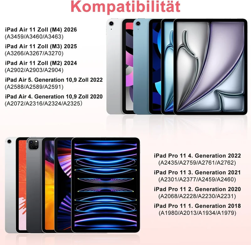 MMK Hülle mit Tastatur für iPad Air 11" M4 2026/M3 2025/M2 2024, QWERTZ Rosa, Rosa