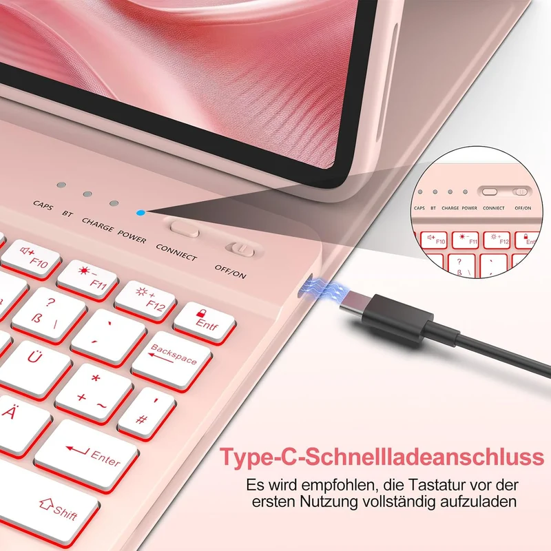 MMK Hülle mit Tastatur für iPad Air 11" M4 2026/M3 2025/M2 2024, QWERTZ Rosa, Rosa