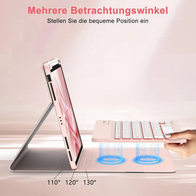 MMK Hülle mit Tastatur für iPad Air 11" M4 2026/M3 2025/M2 2024, QWERTZ Rosa, Rosa