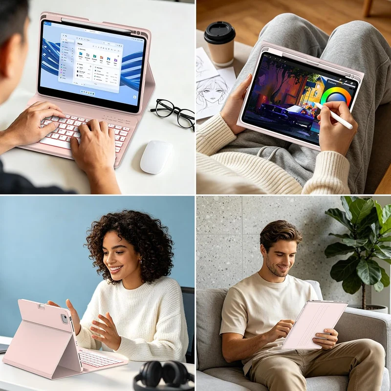 MMK Hülle mit Tastatur für iPad Air 11" M4 2026/M3 2025/M2 2024, QWERTZ Rosa, Rosa
