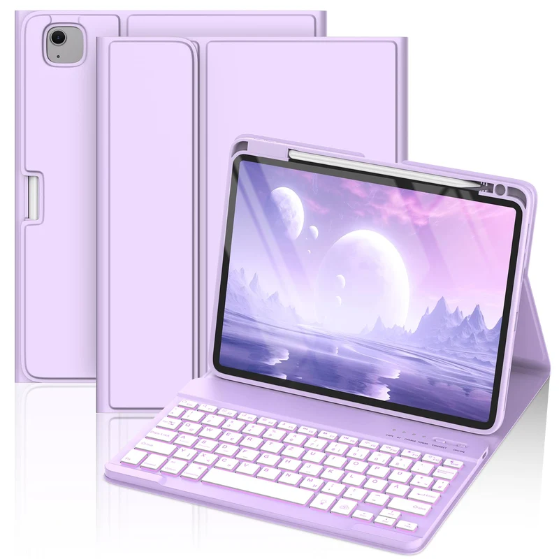 MMK Hülle mit Tastatur für iPad Air 11" M4 2026/M3 2025/M2 2024, QWERTZ Lila, Lila