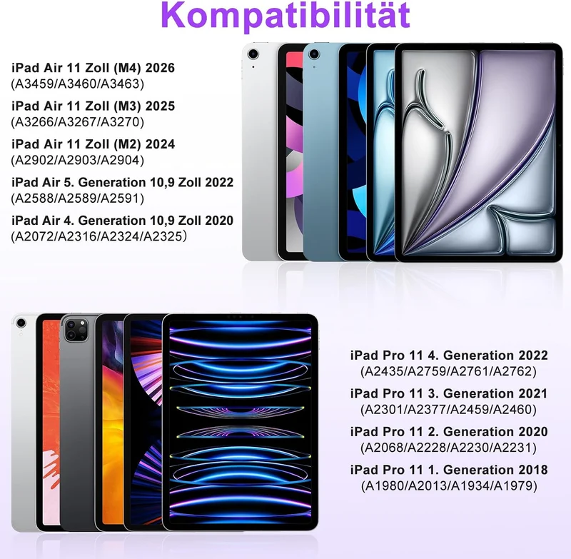 MMK Hülle mit Tastatur für iPad Air 11" M4 2026/M3 2025/M2 2024, QWERTZ Lila, Lila