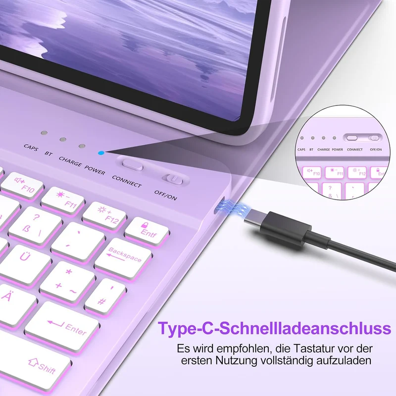 MMK Hülle mit Tastatur für iPad Air 11" M4 2026/M3 2025/M2 2024, QWERTZ Lila, Lila