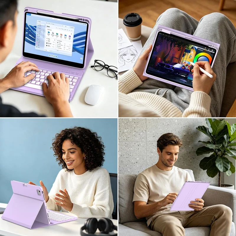 MMK Hülle mit Tastatur für iPad Air 11" M4 2026/M3 2025/M2 2024, QWERTZ Lila, Lila