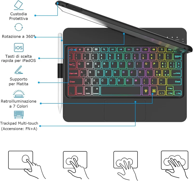 MMK Tastatur Hülle für iPad 10.2 Zoll (9/8/7 Generation 2021/2020/2019) Klassisches Schwarz, Klassis