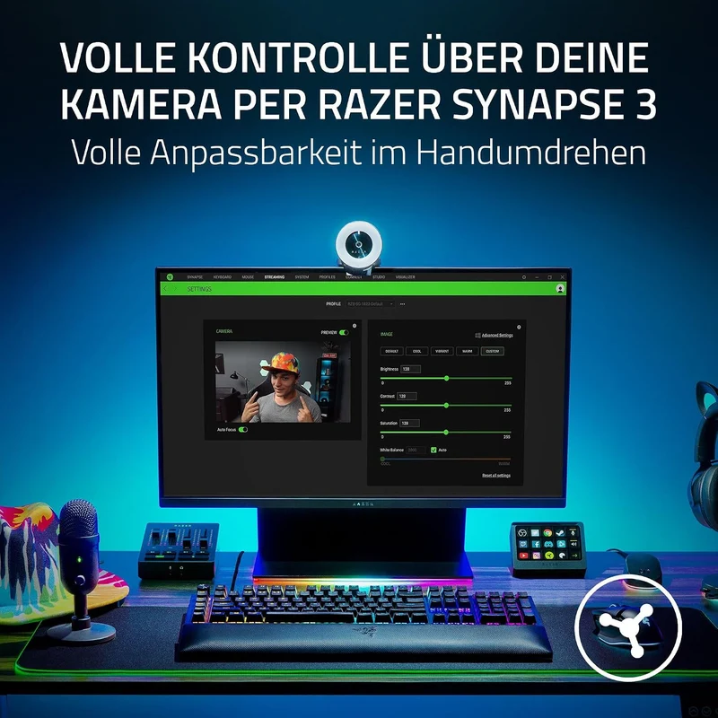 Razer Kiyo - Streaming-Kamera mit Ring-Beleuchtung (USB Webcam, HD-Video 720p, 60 FPS, kompatibel mi