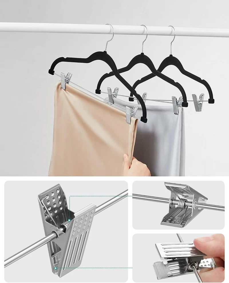 SONGMICS Kleiderbügel Samt, 12er Set, Rockbügel, 42,5 cm breit, mit verstellbaren Clips, rutschfest,
