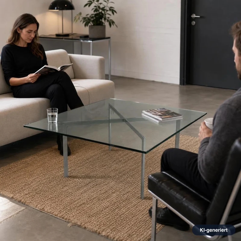 Knoll International Barcelona Couchtisch (neue Glasplatte) klein