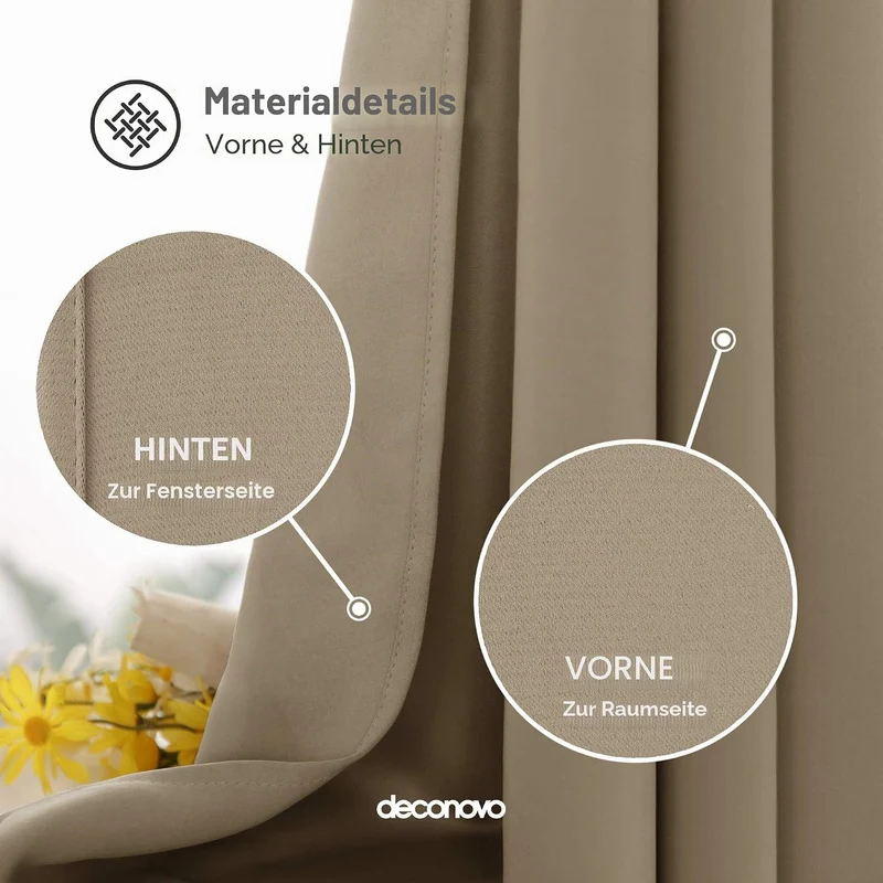 Deconovo Blickdichte Gardinen mit Ösen Verdunklung Thermovorhang Taupe H300 x B140 cm (1er Pack) Tau