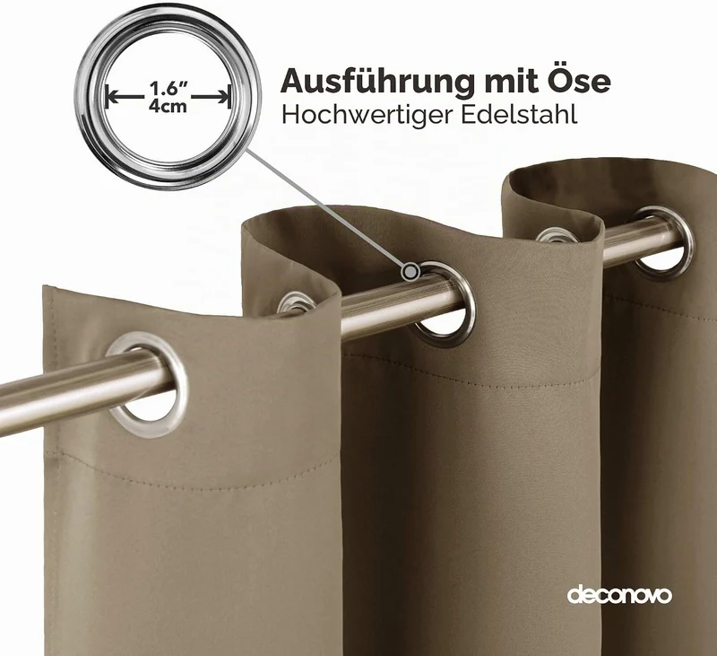 Deconovo Blickdichte Gardinen mit Ösen Verdunklung Thermovorhang Taupe H300 x B140 cm (1er Pack) Tau