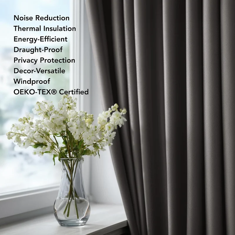 Deconovo Blickdichte Gardinen mit Ösen Verdunklung Thermovorhang Graugrün H260 x B200 cm (1er Pack)