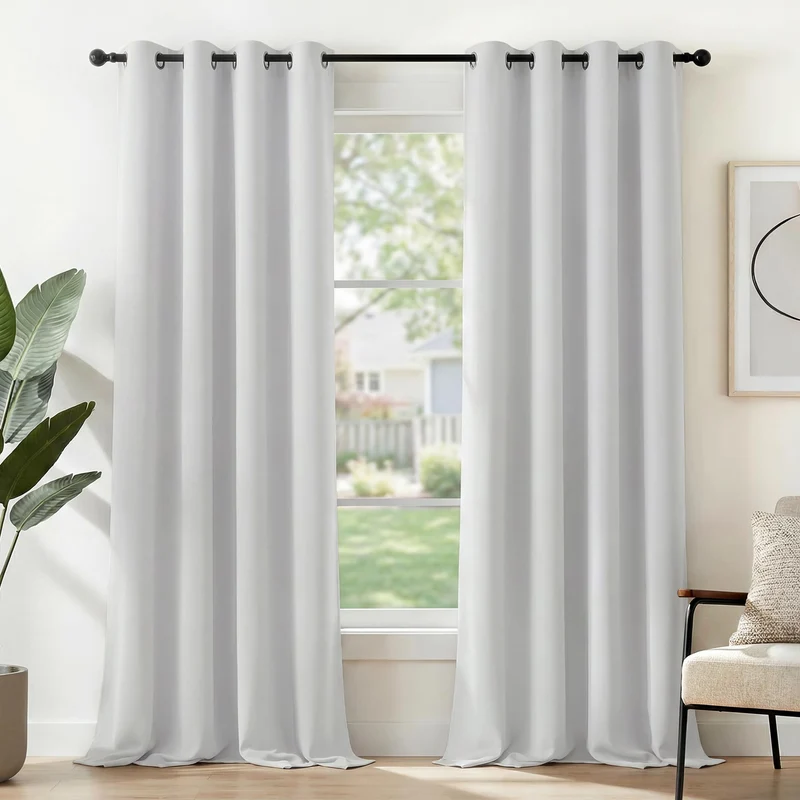 Deconovo Gardinen Blickdicht mit Ösen Thermovorhang Wohnzimmer Silber Grau H270 x B140 cm (2er Pack)