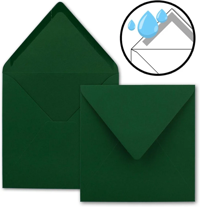75x Quadratische Briefumschläge in Dunkelgrün (Grün) - 15,5 x 15,5 cm - ohne Fenster, mit Nassklebun