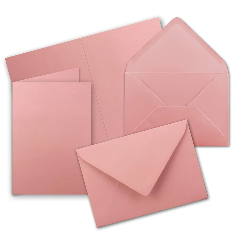 60x Faltkarten Set mit Briefumschlägen DIN A6 / C6 - Altrosa (Rosa) - 14,8 x 10,5 cm (105 x 148) - D