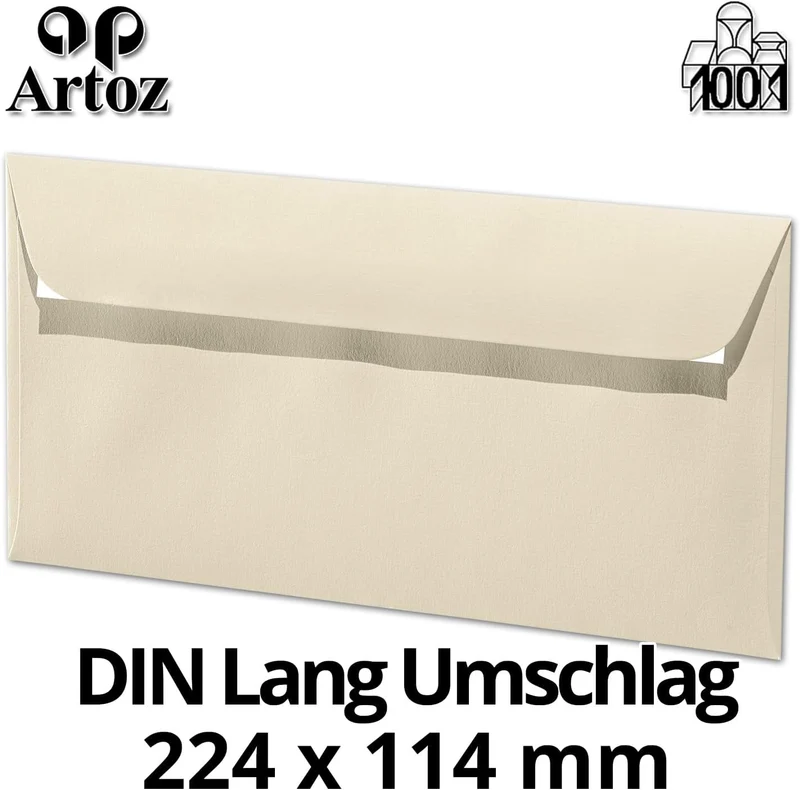 ARTOZ 50x Briefumschläge DIN Lang Chamois 100 g/m² selbstklebend - DL 224x114 mm - Kuvert ohne Fenst