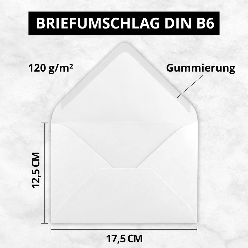100x Einzelkarten Set mit Briefumschlägen DIN B6 in Hochweiss (Weiss) - 12,0 x 17,0 cm - ohne Falz 1