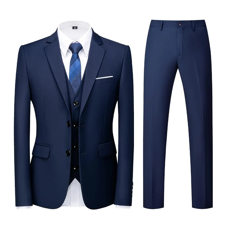 KUDORO Herren Anzüge 3-Teilig Slim Fit Zwei Knöpfe Formell Sakko Weste Hose L Blau1, L Blau1