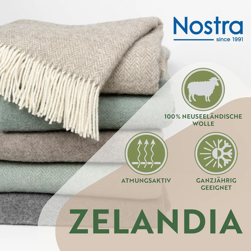 Nostra Zelandia 100% Reine Wolldecke – Warme, atmungsaktive und leichte Wolldecke für Sofa, Bett und