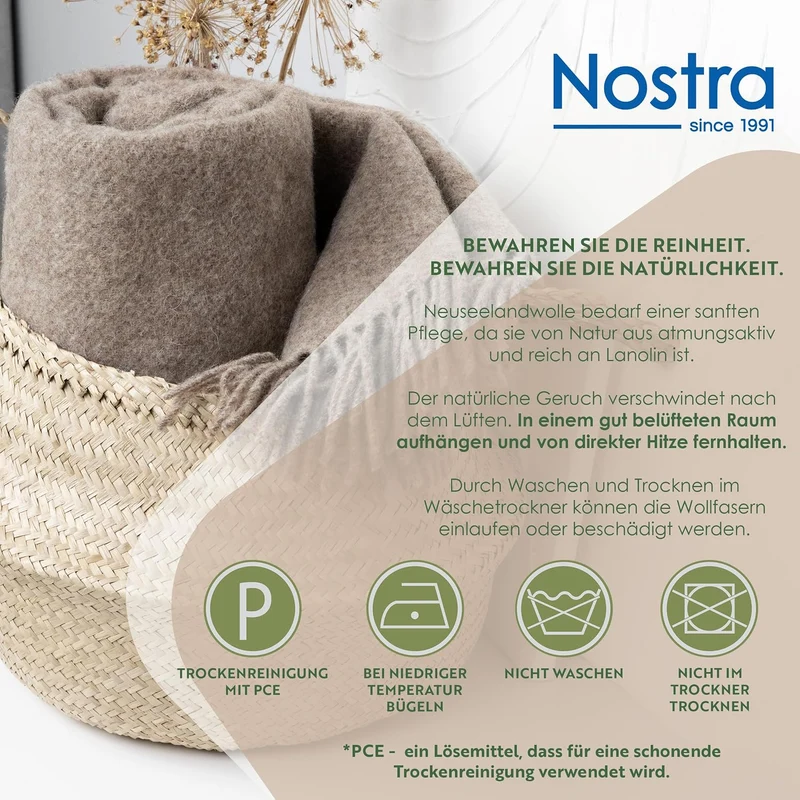 Nostra Zelandia 100% Reine Wolldecke – Warme, atmungsaktive und leichte Wolldecke für Sofa, Bett und
