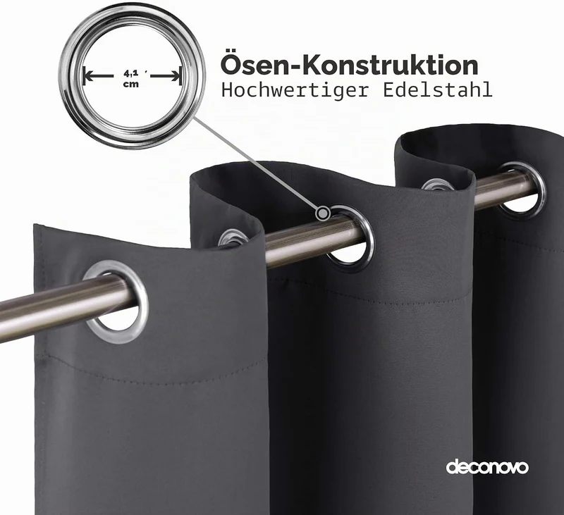 Deconovo Blickdichte Gardinen mit Ösen Verdunklung Thermovorhang Dunkelgrau H260 x B254 cm (1er Pack