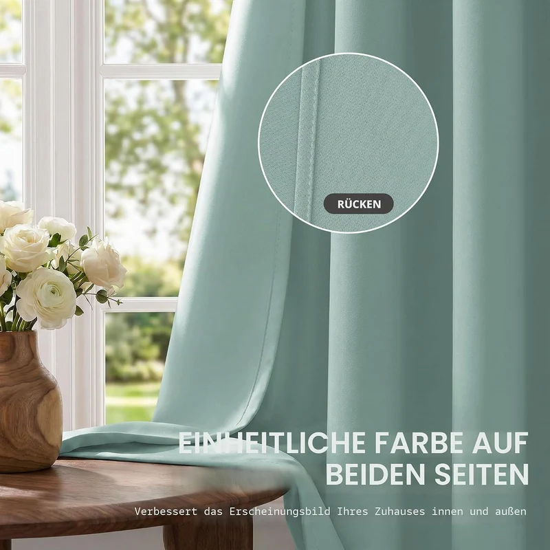 Deconovo Blickdichte Gardinen mit Ösen Verdunklung Thermovorhang Sommergrün H210 x B200 cm (1er Pack