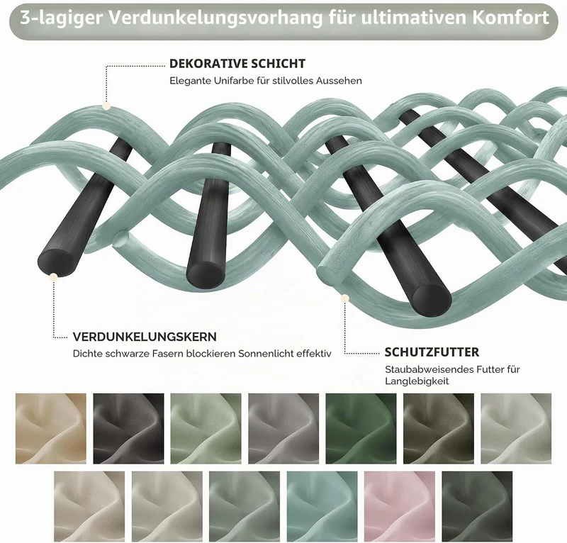 Deconovo Blickdichte Gardinen mit Ösen Verdunklung Thermovorhang Sommergrün H210 x B200 cm (1er Pack