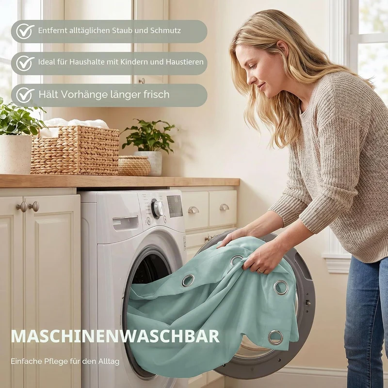 Deconovo Blickdichte Gardinen mit Ösen Verdunklung Thermovorhang Sommergrün H210 x B200 cm (1er Pack