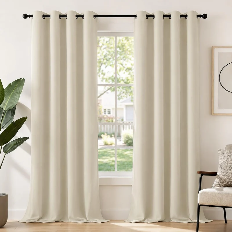 Deconovo Gardinen Blickdicht mit Ösen Thermovorhang Wohnzimmer Cremeweiss H245 x B200 cm (2er Pack)