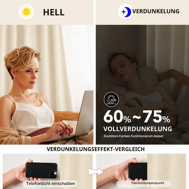 Deconovo Gardinen Blickdicht mit Ösen Thermovorhang Wohnzimmer Cremeweiss H245 x B200 cm (2er Pack)