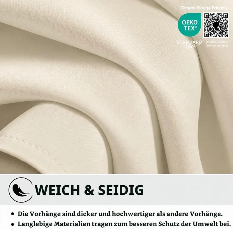 Deconovo Gardinen Blickdicht mit Ösen Thermovorhang Wohnzimmer Cremeweiss H245 x B200 cm (2er Pack)