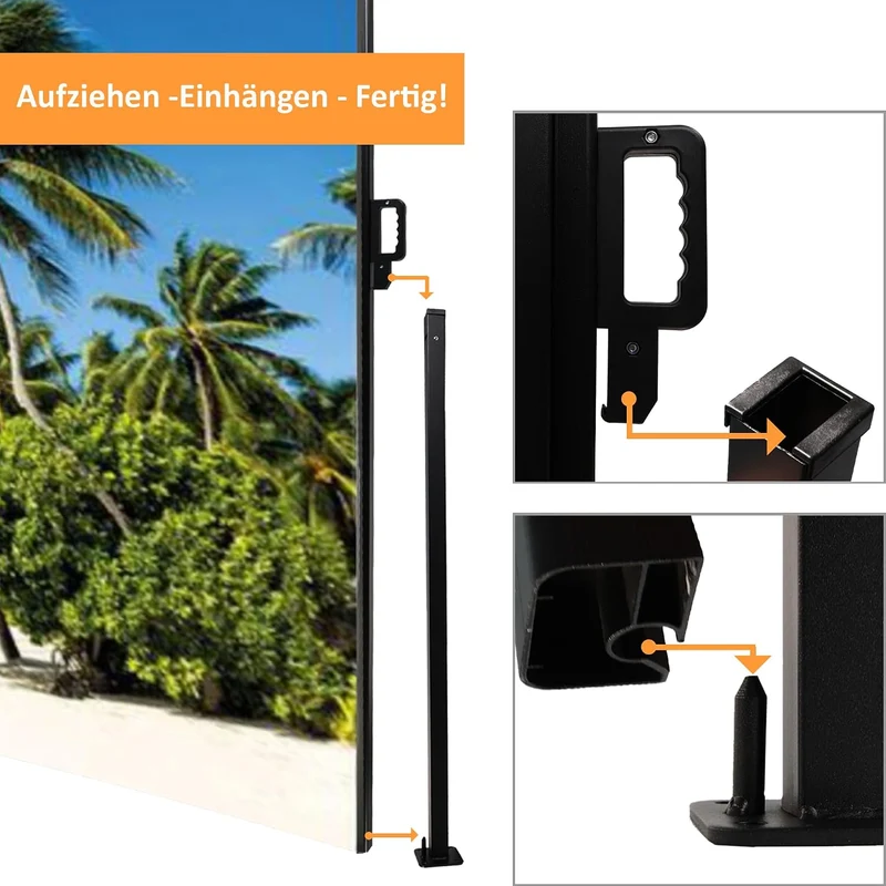 Seitenmarkise mit Fotodruck SÜDSEE, Sichtschutz, Windschutz Auszug rechts, Auszug rechts