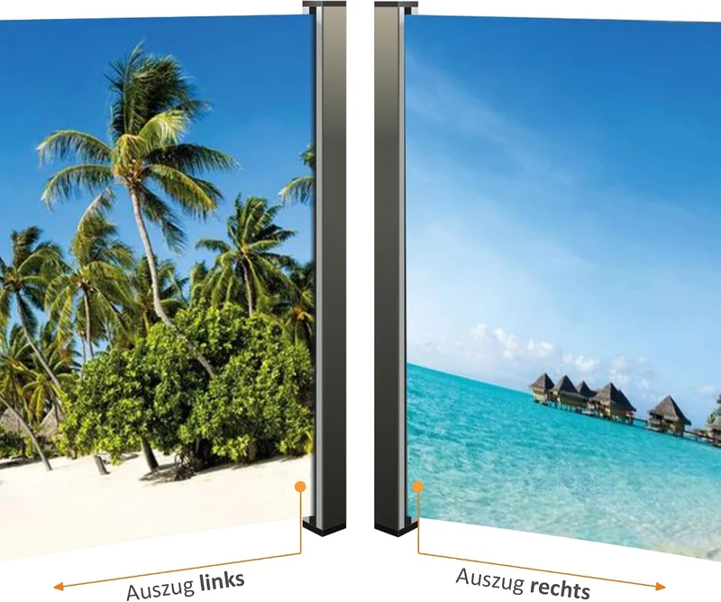 Seitenmarkise mit Fotodruck SÜDSEE, Sichtschutz, Windschutz Auszug rechts, Auszug rechts