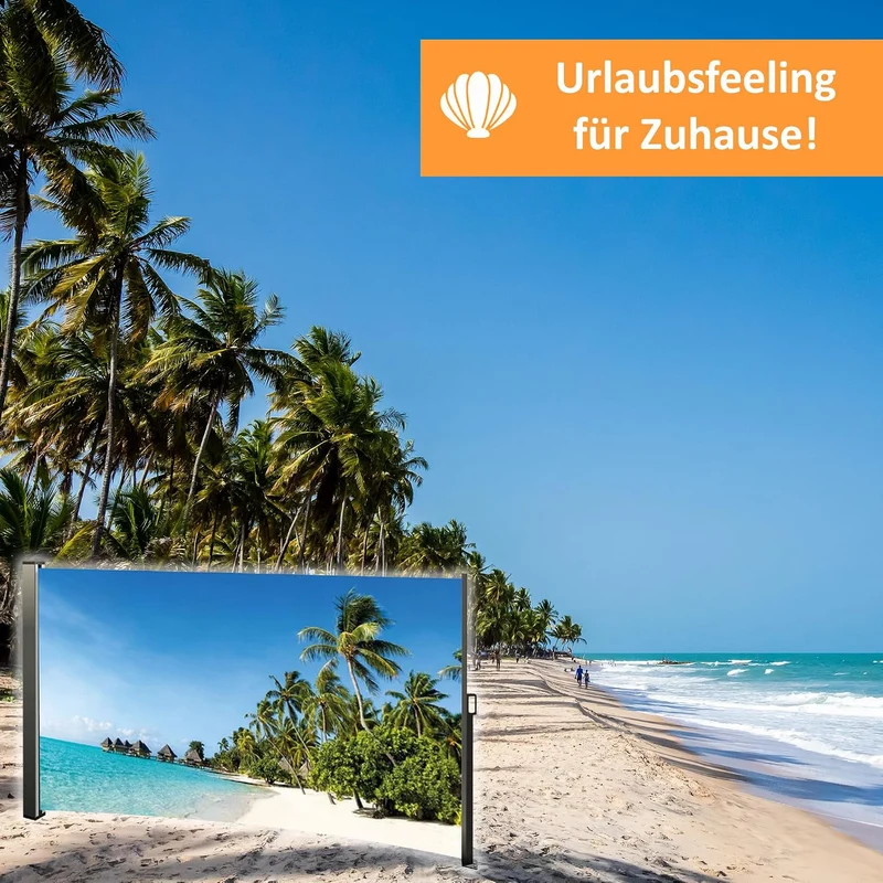 Seitenmarkise mit Fotodruck SÜDSEE, Sichtschutz, Windschutz Auszug rechts, Auszug rechts