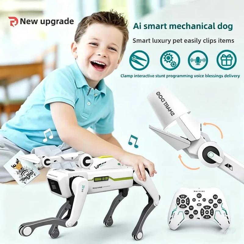 X-Verse 8008 RC Roboter Hund, Sprach und Interagieren mit Langarm Clip, Programmierbarer Tanz Musik