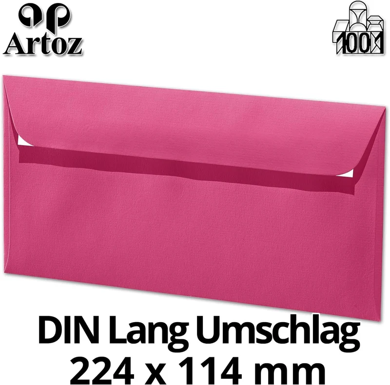 ARTOZ 50x Briefumschläge DIN Lang Fuchsia-pink 100 g/m² selbstklebend - DL 224x114 mm - Kuvert ohne