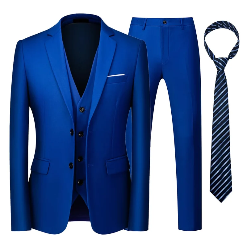 KUDORO Herren Anzüge 3-teilig Zwei Knöpfe Sakko Weste Hose mit Krawatte S Blaues Juwel, S Blaues Juw
