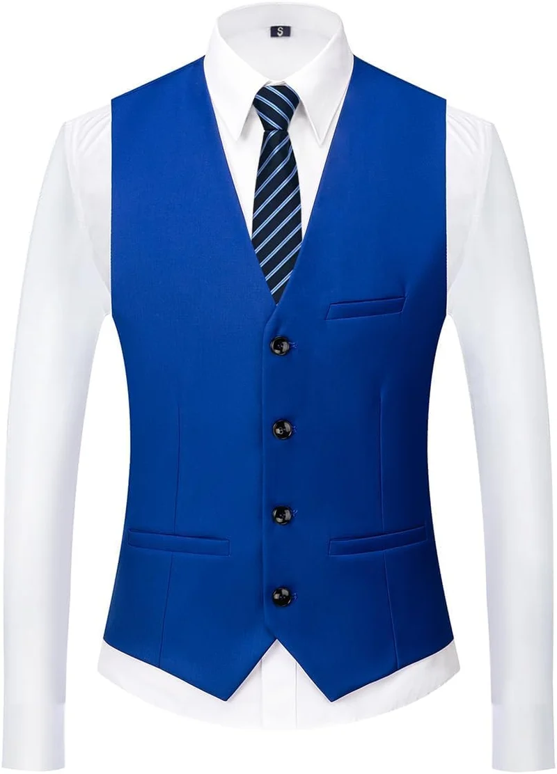 KUDORO Herren Anzüge 3-teilig Zwei Knöpfe Sakko Weste Hose mit Krawatte S Blaues Juwel, S Blaues Juw
