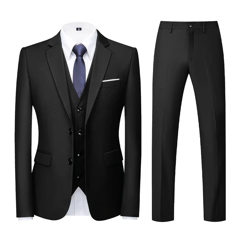 KUDORO Herren Anzüge 3-Teilig Slim Fit Zwei Knöpfe Formell Sakko Weste Hose 3XL Schwarz1, 3XL Schwar
