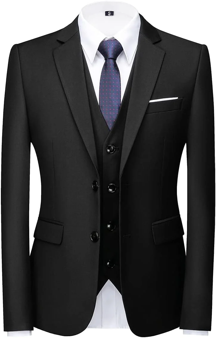 KUDORO Herren Anzüge 3-Teilig Slim Fit Zwei Knöpfe Formell Sakko Weste Hose 3XL Schwarz1, 3XL Schwar