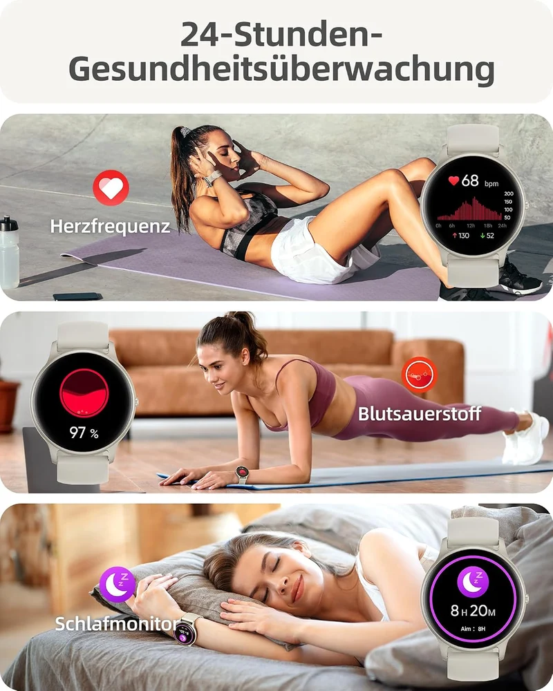 Parsonver Smartwatch Herren Damen mit Telefonfunktion, Leichte Fitnessuhr Sternsilber, Sternsilber