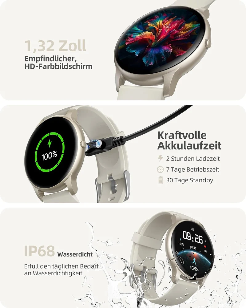Parsonver Smartwatch Herren Damen mit Telefonfunktion, Leichte Fitnessuhr Sternsilber, Sternsilber